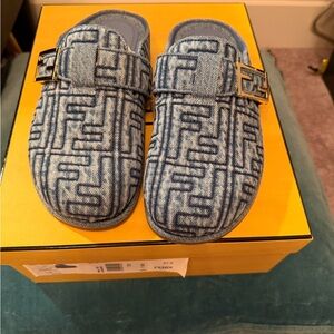 Fendi Blue Monogram Mules